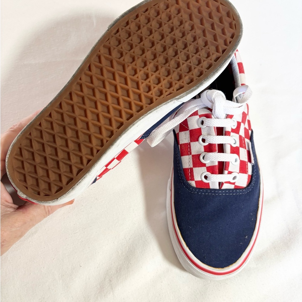 Vans Red and Navy Checkered Sneakers size 6 - Picture 2 of 5